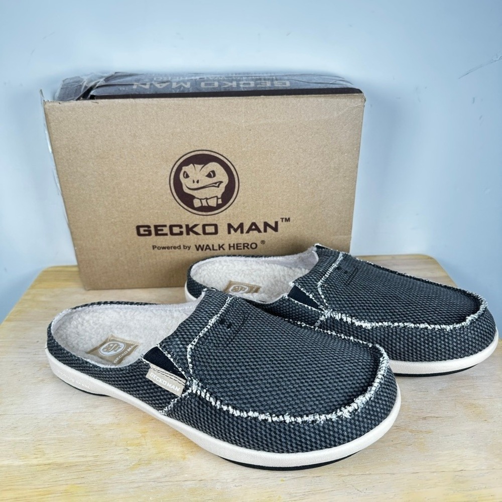 Gecko Man Walk Hero Slippers Men 10 Black Canvas Mule Lined Orthopedic WG-200310